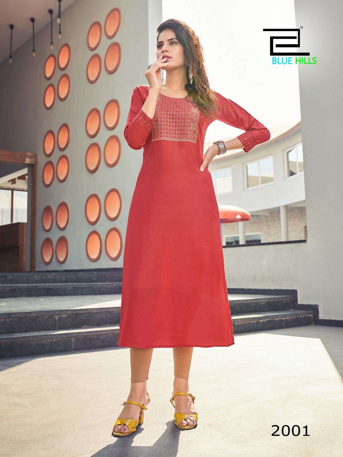 COLORBAR VOL 20 VISCOSE DOBBY ZARI EMBROIDERY WITH SEQUENCE WORK STRAIGHT CUT KURTI BY BLUE HILLS 2001